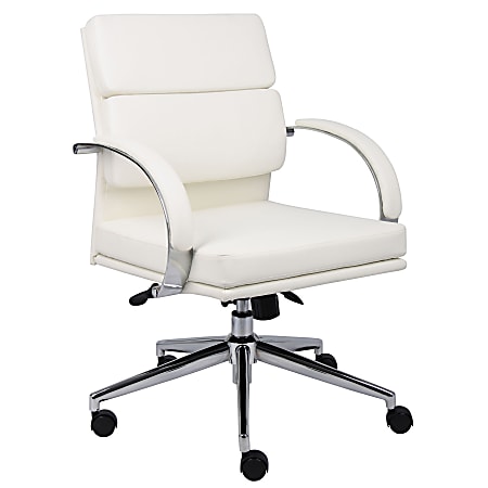 Boss Office Products CaressoftPlus™ Ergonomic Mid-Back Executive Chair, White/Chrome