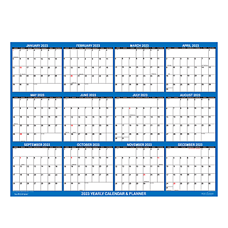 SwiftGlimpse Oversized Erasable Wall Calendar, 48” x 72”, Navy, January To December 2023