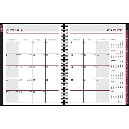 FORAY® 30% Recycled Monthly Planner, 7" x 9", Black, January-December 2012