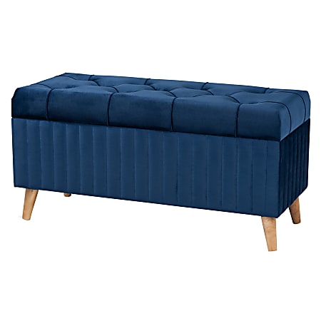 Baxton Studio Hanley Storage Ottoman, Navy Blue/Walnut Brown