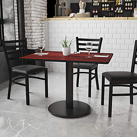 Flash Furniture Laminate Rectangular Table Top With Round Table-Height Base, 31-1/8"H x 30"W x 42"D, Mahogany/Black