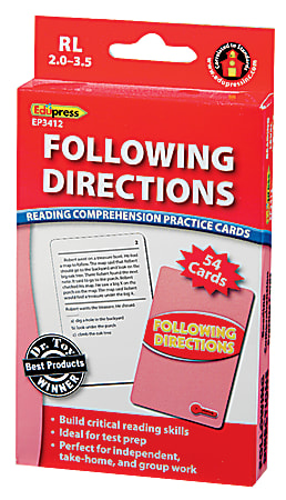 Edupress Reading Comprehension Practice Cards, Following Directions, Red Level, Grades 2 - 4, Pack Of 54