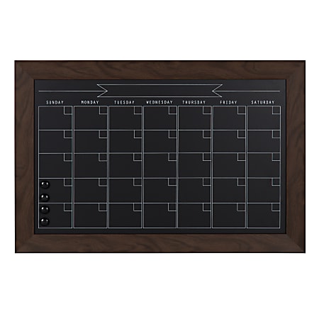 DesignOvations Beatrice Magnetic Framed Chalkboard Calendar, 18” x 27”, Black, Walnut Brown Plastic Frame
