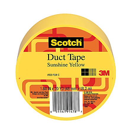Scotch Colored Duct Tape 1 78 x 20 Yd. Yellow - Office Depot