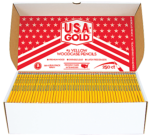 Cra-Z-Art U.S.A. Gold Sharpened Pencils, #2 Lead, Medium, Yellow, Box Of 250 Pencils