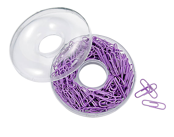 Office Depot® Brand Paper Clips In A Doughnut Container, Purple, Pack Of 200