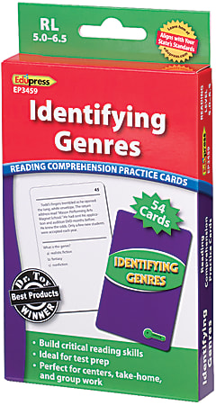 Edupress Reading Comprehension Practice Cards, Identifying Genres, Green Level, Grades 5 - 7, Pack Of 54