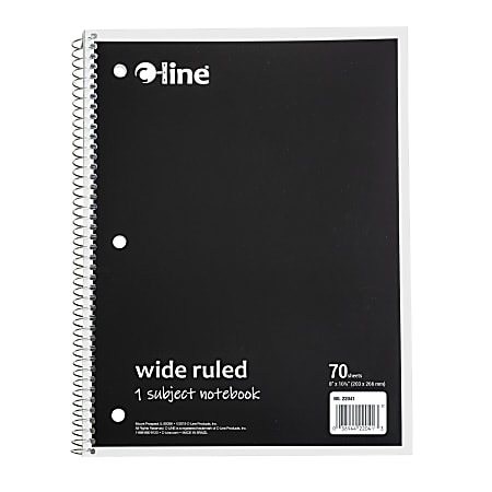 C-Line Wide Rule Spiral Notebooks, 8" x 10-1/2", 1 Subject, 70 Sheets, Black, Case Of 24 Notebooks