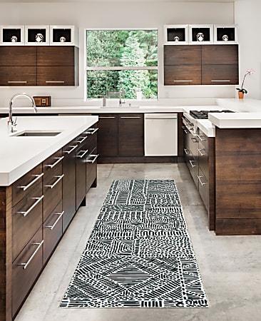 Linon Washable Indoor Rug, Hecate, 2' x 8', Ivory/Black
