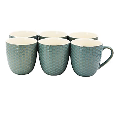 Elama 15-Oz. Mugs, Honeycomb, Turquoise, Set Of 6 Mugs