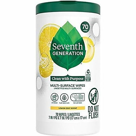 Seventh Generation Multipurpose Wipes - For Multipurpose - Wipe - Lemon Zest Scent - Versatile, Bio-based - Clear - 1 Each