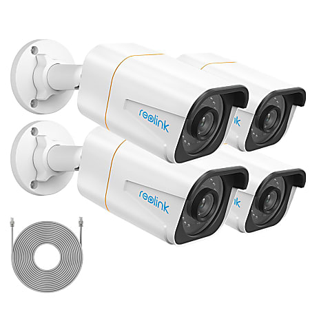 Reolink 10-Megapixel PoE Add-On Bullet Security Cameras, 2.7"H x 2.6"W x 7.6"D, White, Pack Of 4 Cameras