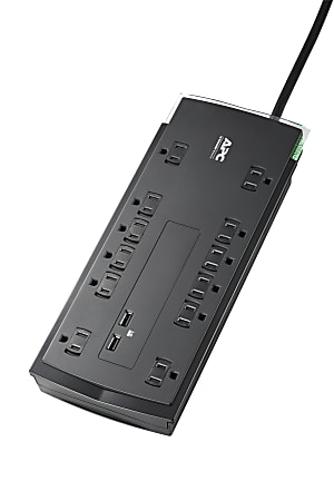 APC® Performance SurgeArrest 12-Outlet And 2 USB Surge Protector, 6' Cord, Black, P12U2