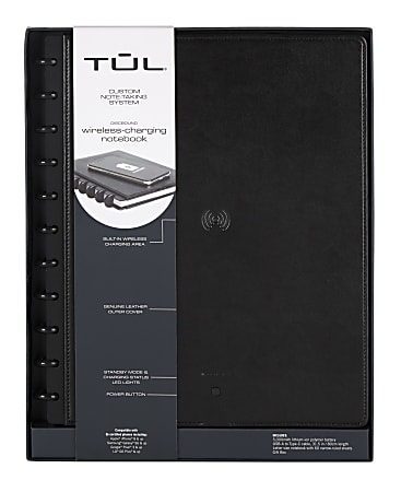 TUL Wireless Charging Discbound Notebook Black 5-1/2 x 8-1/2 Leather Cover 