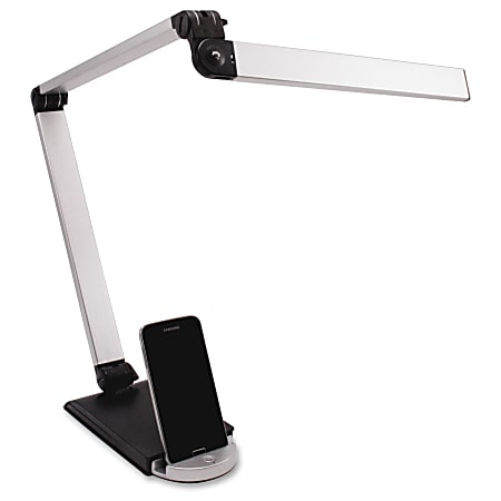 Ledu Triple Hinge USB Desk Lamp - 8 W LED Bulb - Adjustable Brightness, USB Charging - 500 Lumens - Desk Mountable - Silver - for Desk, Table