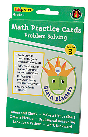 Edupress Brain Blasters Math Problem Solving Practice Cards, 4 3/4" x 7", Grade 3, Pack Of 40