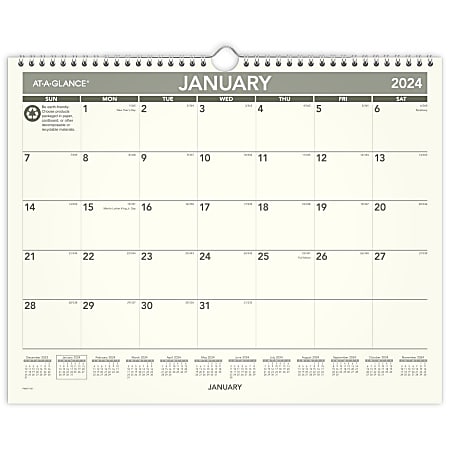2024 AT-A-GLANCE® Recycled Monthly Wall Calendar, 15" x 12", 100% Recycled, January To December 2024, PMG7728