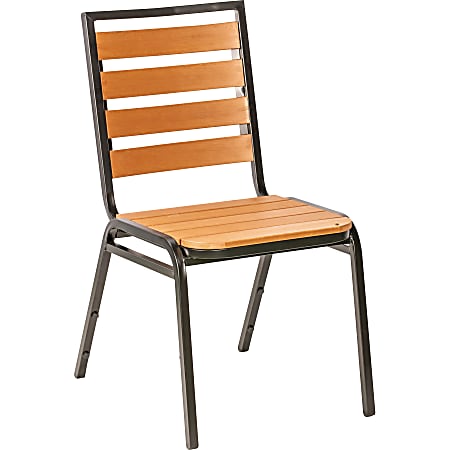 Lorell® Faux Wood Outdoor Chairs, Teak/Black, Set Of 4 Chairs