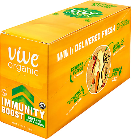 Vive Organic Immunity Boost Wellness Shots, Cayenne, Ginger and Turmeric, 2 Oz, Pack Of 12 Shots