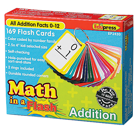 Edupress Math In A Flash Cards, Addition, K - Grade 3, Pack Of 169