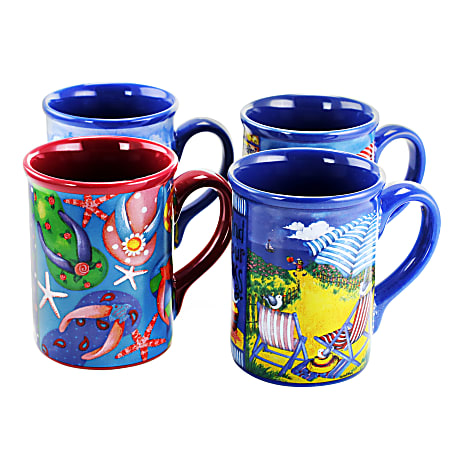 Gibson Home Beachcomber 4-Piece Mug Set, 16 Oz, Assorted