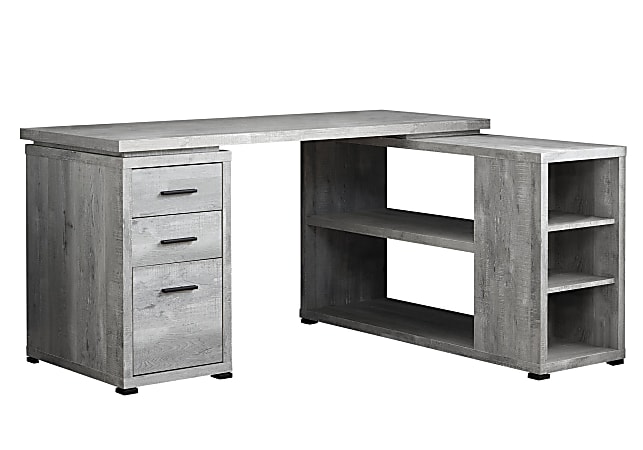 Monarch Specialties 60"W L-Shaped Corner Desk With Bookshelf, Gray Woodgrain