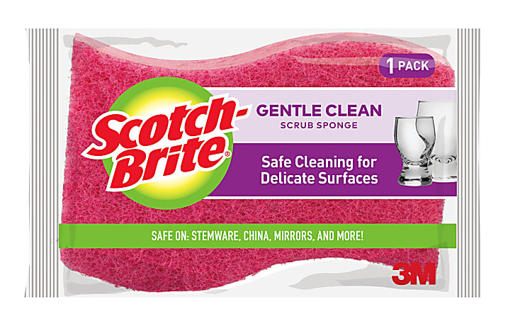 Scotch-Brite™ Delicate Care Cellulose Scrub Sponges, 2 5/8"H x 4 7/16"W x 13/16"D, Pink/White, Pack of 12 Sponges