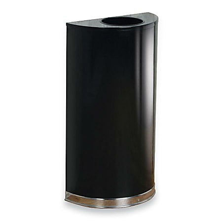 United Receptacle 30% Recycled Half Round Open-Top Steel Receptacle, 12 Gallons, 32" x 18" x 9", Black/Chrome