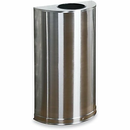 United Receptacle 30% Recycled Half Round Open-Top Steel Receptacle, 12 Gallons, 32" x 18" x 9", Stainless Steel