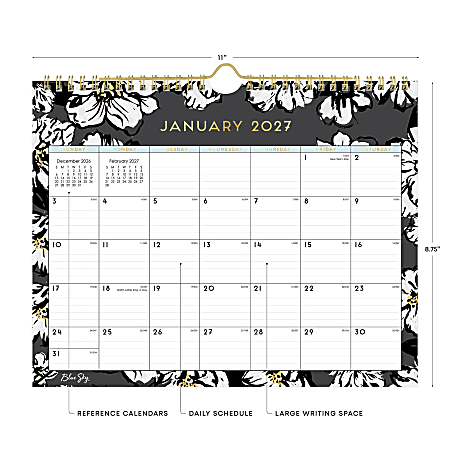 2027 Blue Sky Baccara Dark Monthly Wall Calendar 11x8.75 0percent ...