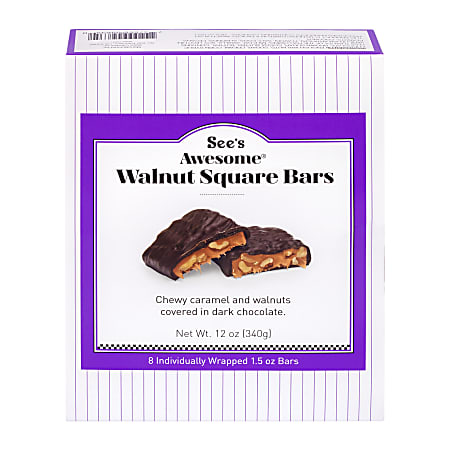 See's Candies Awesome Walnut Square Bars, 12 oz, 8 Bars Per Pack, Set Of 2 Packs