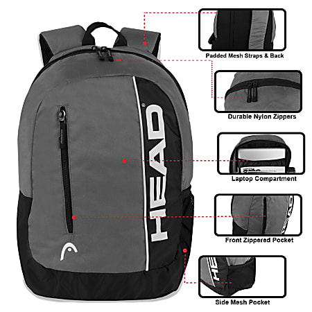 HEAD Smash Backpack With 15 Laptop Pocket Gray Office Depot