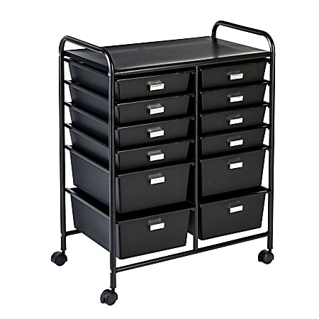 Honey Can Do Plastic 12-Drawer Rolling Storage And Craft Cart Organizer,  32 x 25 x 15, Black
