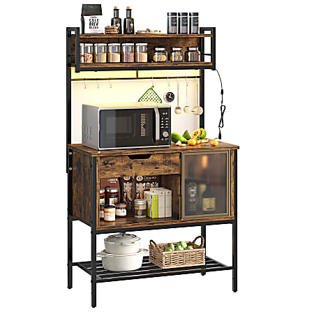 Bestier Bakers Rack With Cabinet And Drawer, 5-Tier, 58”H x 33”W x 16”D, Rustic Brown