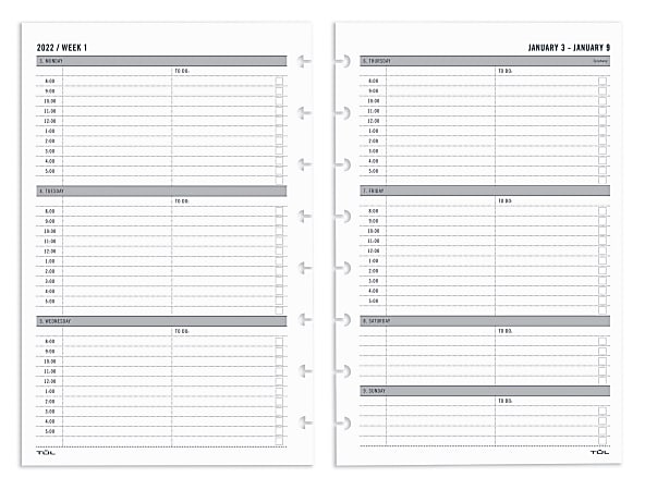 TUL® Discbound Weekly Refill Pages, Timed, Junior Size, January To December 2022, TULJRFLR-TIME