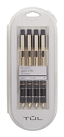 TUL® GL Series Retractable Gel Pens, Medium Point, 0.7 mm, Black Barrel With Gold Block, Black Ink, Pack Of 4 Pens