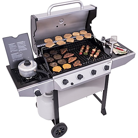 Char Broil Thermos 461472719 Gas Grill 3 Sq. ft. Cooking Area 4 Cooking Elements 14.07 kW LP Gas Freestanding IndoorOutdoor Stainless Steel Office Depot