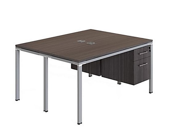 Boss Office Products Simple System Workstation Double Desks, Face To Face With 2 Pedestals, 29-1/2”H x 71”W x 30”D, Driftwood