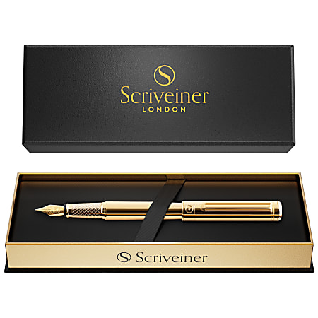Scriveiner Classic Fountain Pen, Medium Point, 0.7 mm, Gold Barrel, Black/Blue Ink