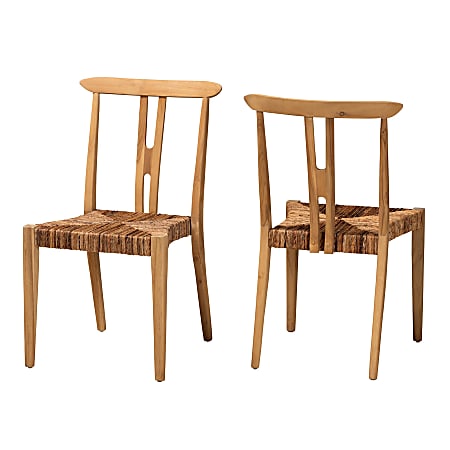 bali & pari Artha Modern Bohemian Teak Wood And Seagrass Dining Accent Chairs, Natural Brown, Set Of 2 Chairs