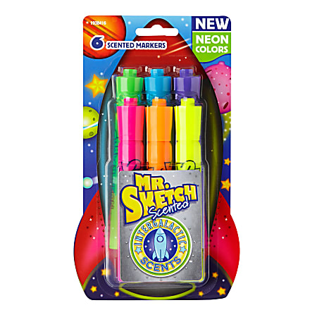Mr. Sketch Intergalactic Neon Scented Markers, Chisel Tip, Assorted Colors, Pack Of 6