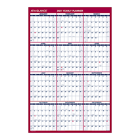 AT-A-GLANCE® Reversible/Erasable Wall Calendar, 36" x 24", Red/Black/White, January To December 2021, PM26B28