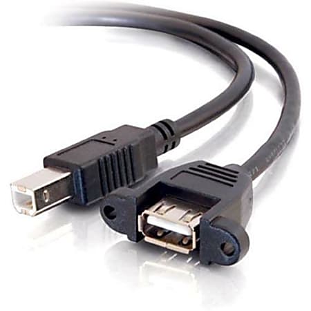 C2G 3ft Panel-Mount USB 2.0 A Female to B Male Cable - Type A Female USB - Type B Male USB - 3ft - Black