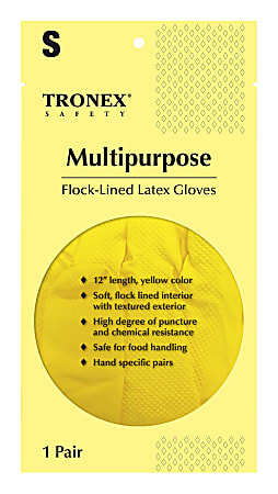 Tronex Flock-Lined Rubber Latex Multipurpose Gloves, Small, Yellow, Pack Of 24