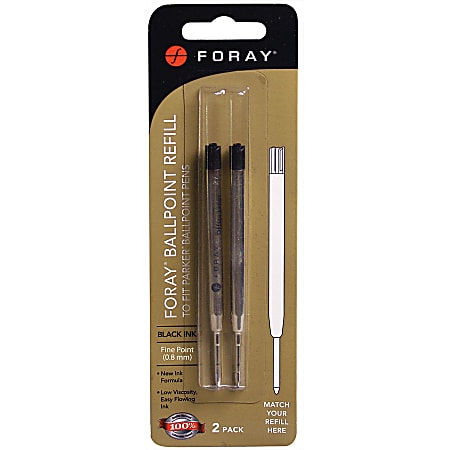 FORAY® Pen Refills For Parker® Ballpoint Pens, Fine Point, 0.8 mm, Black, Pack Of 2
