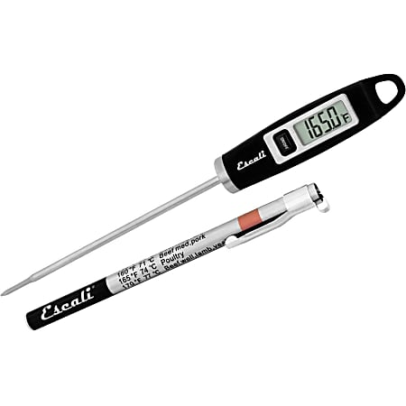 Escali Gourmet Digital Thermometer - Ergonomic Design, Pocket Clip, Comfortable - For Meat, Poultry, Beef, Lamb, Food - Silver, Black