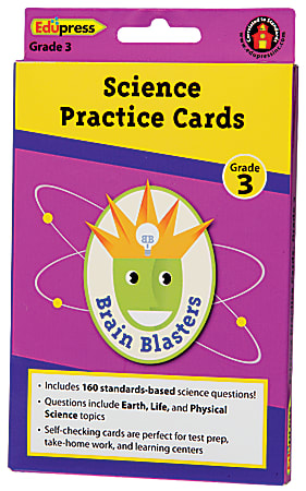 Edupress Brain Blasters Science Practice Cards, 4 3/4" x 7", Grade 3, Pack Of 40