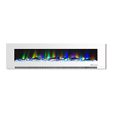 Cambridge® Wall-Mount Electric Fireplace With Multicolor Flames And Driftwood Log Display, 78", White