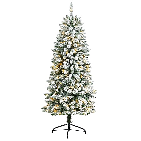 Nearly Natural Slim Flocked Montreal Fir Artificial Christmas