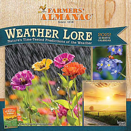 Brown Trout Monthly Traditional Wall Calendar, 12" x 12", Farmers' Almanac Weather Lore, January To December 2022